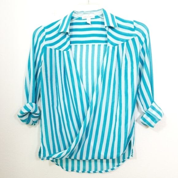Ambiance striped chiffon wrap front top S - Picture 2 of 7